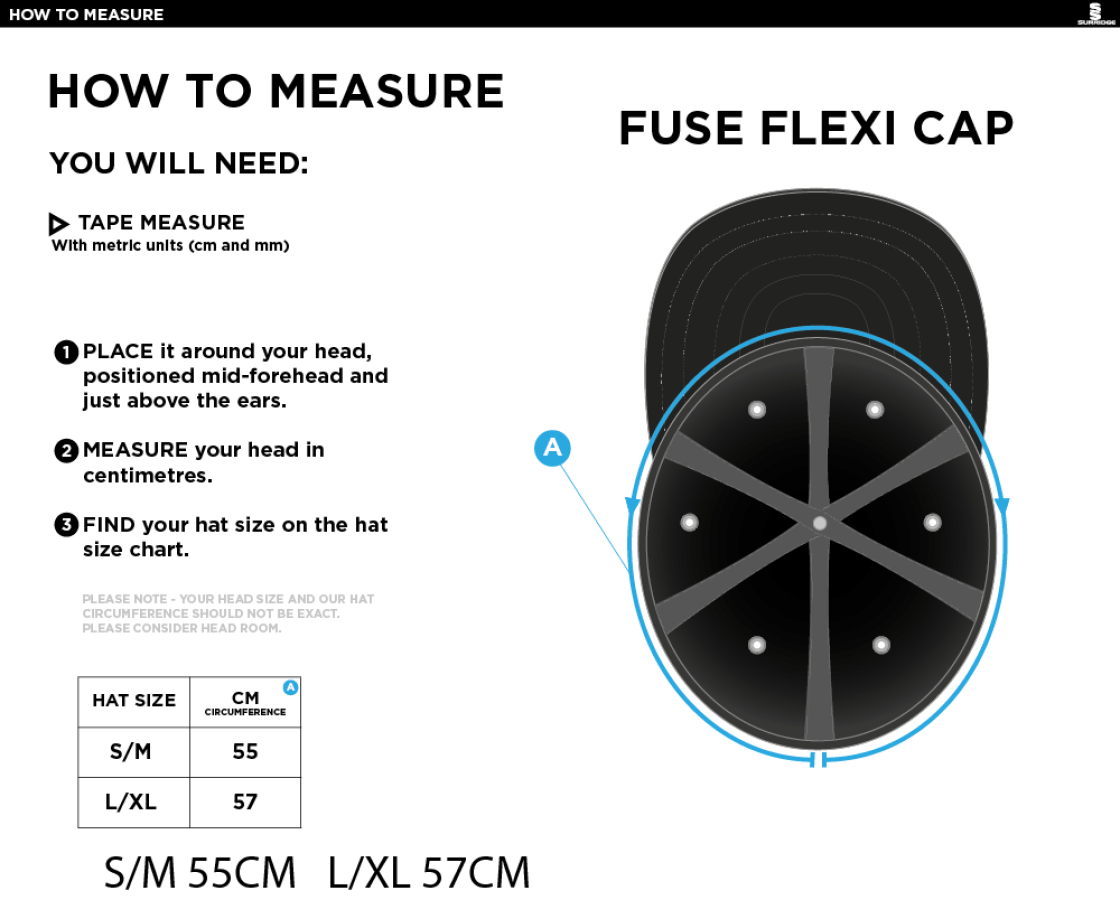 Barns Greens CC FUSE FLEXI FIT CAP - Size Guide