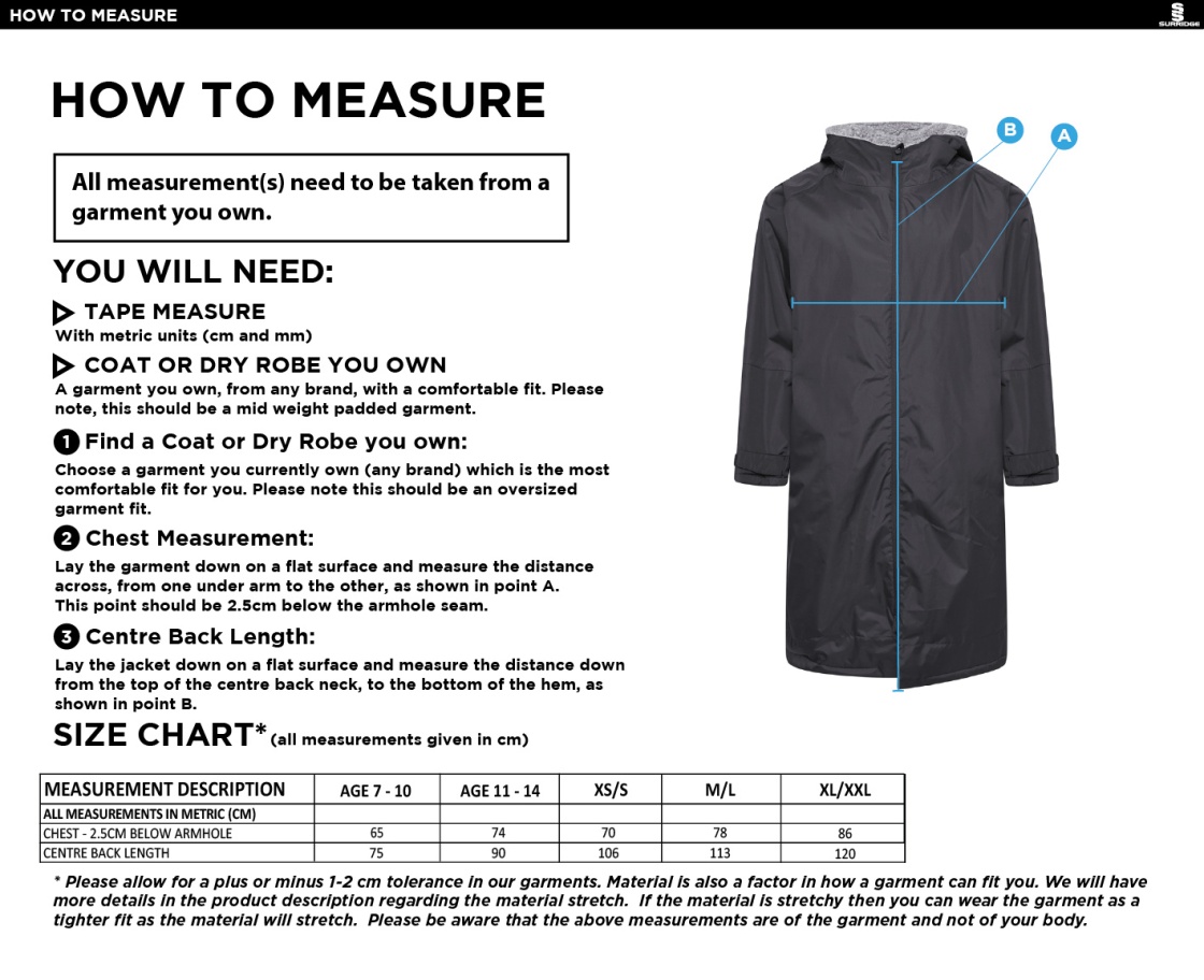 Barns Greens CC FLEECE ROBE - Size Guide
