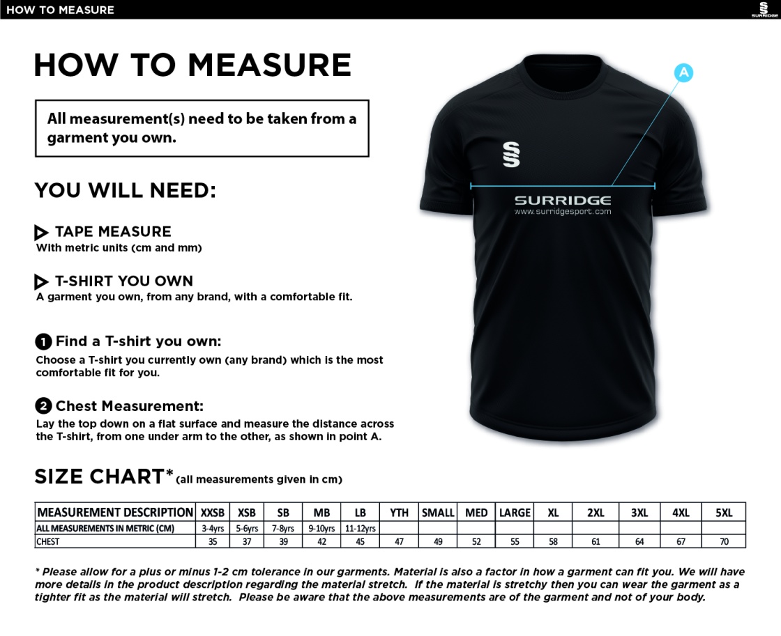 Barns Green CC Blade Training Shirt : Emerald / Navy / White - Size Guide