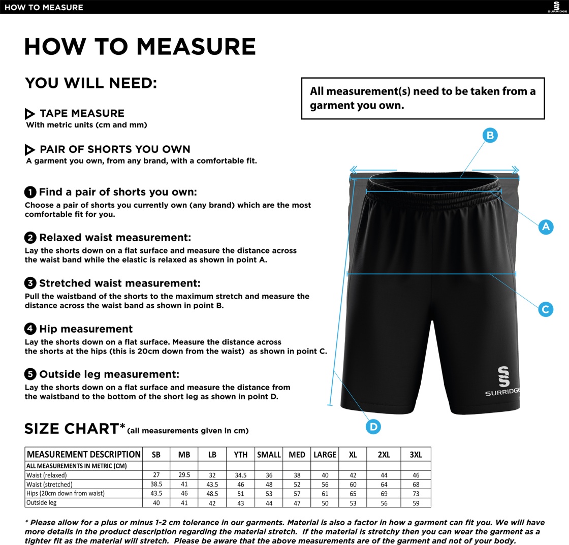 Barns Green CC Youth's Ripstop Pocketed Shorts - Navy - Size Guide