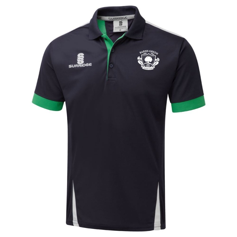 Barns Green CC Blade Polo Shirt : Navy / Emerald / White