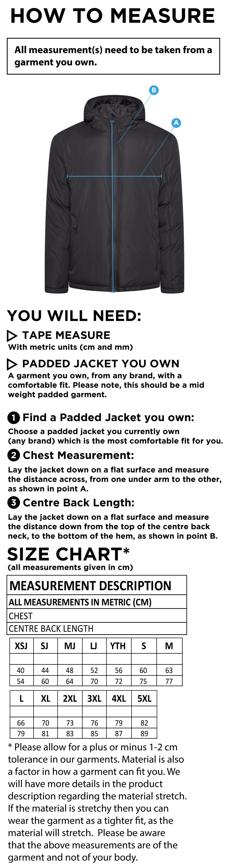 Barns Greens CC Active Padded Jacket - Navy - Size Guide
