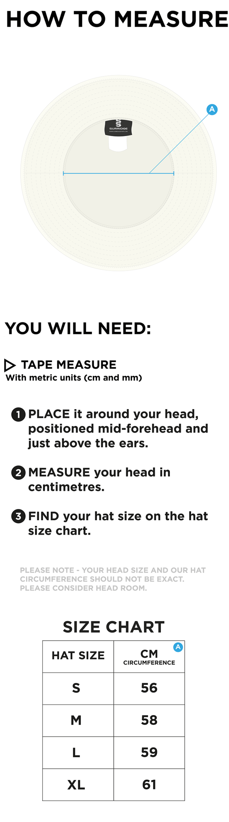 Barns Greens CC Floppy Sun Hat - Size Guide