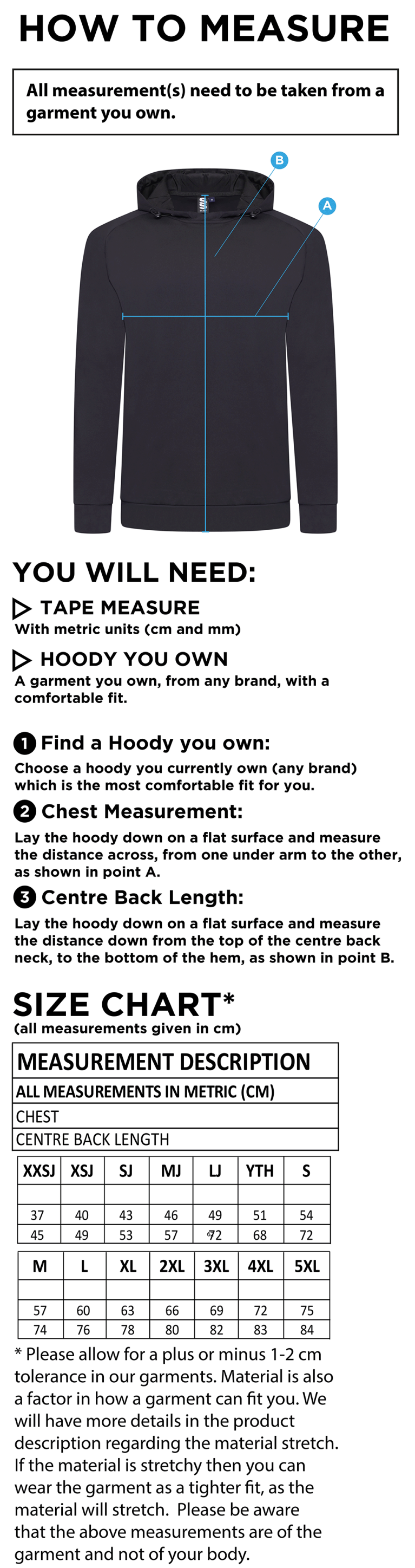 Barns Greens CC ACTIVE HOODY NAVY - Size Guide