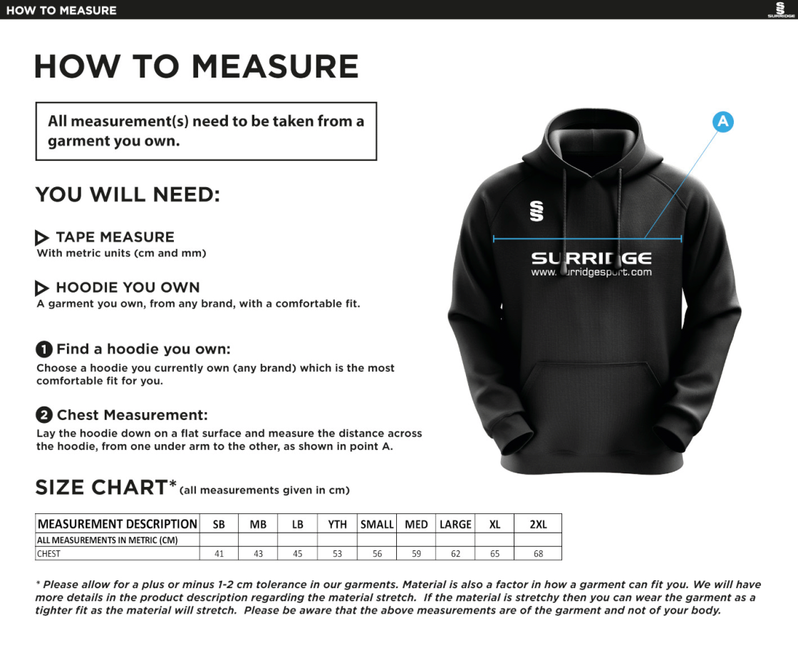 Barns Green CC Blade Hoody - Size Guide