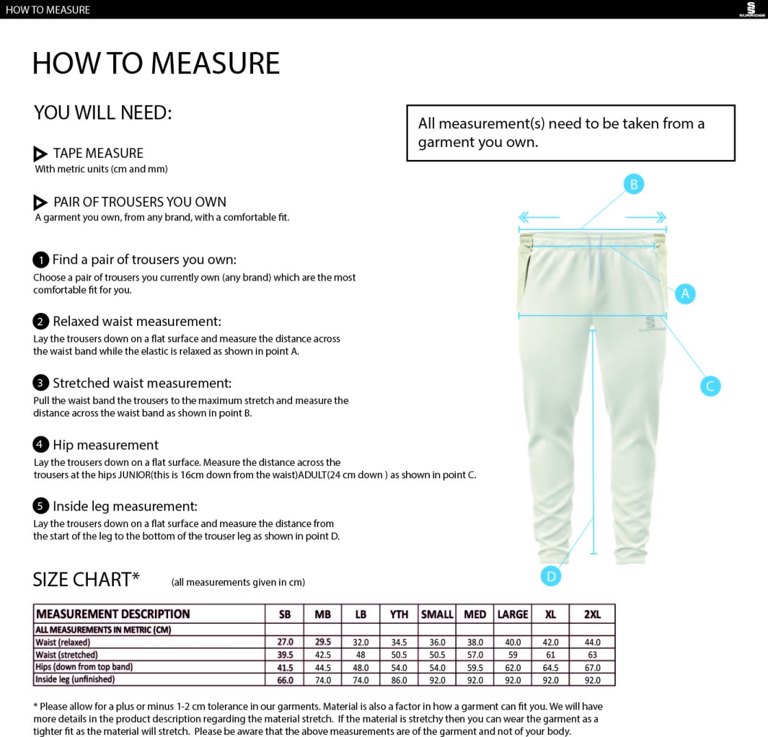 Barns Green CC Tek Playing Pant - Size Guide