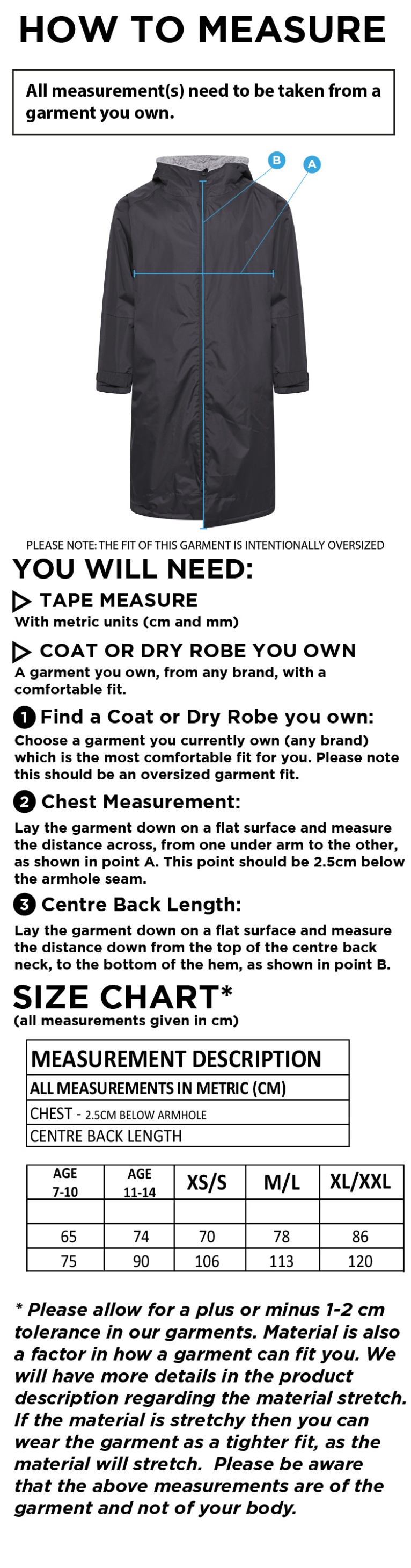 Barns Greens CC FLEECE ROBE - Size Guide