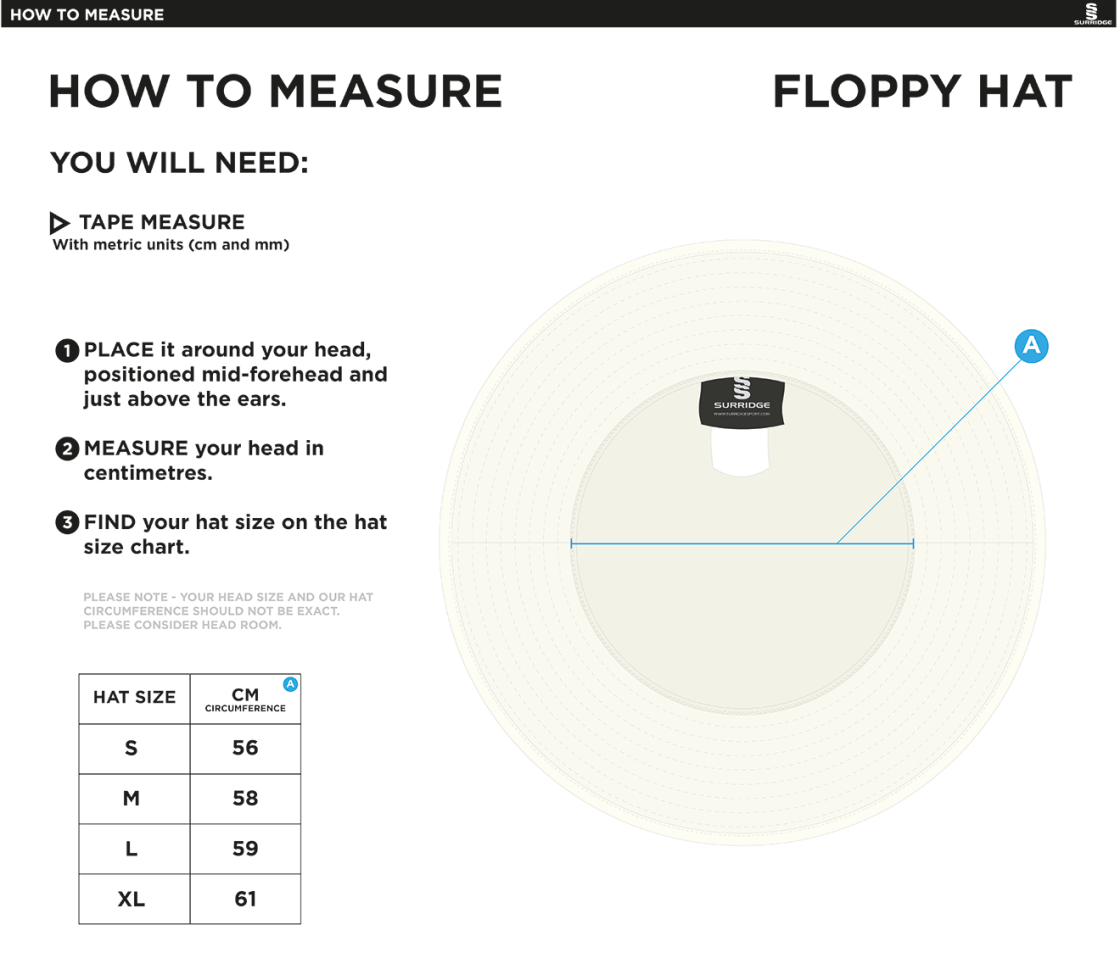 Barns Greens CC Floppy Sun Hat - Size Guide
