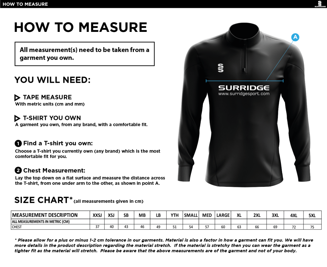 Barns Green CC Blade Performance Top : Navy / Emerald / White - Size Guide