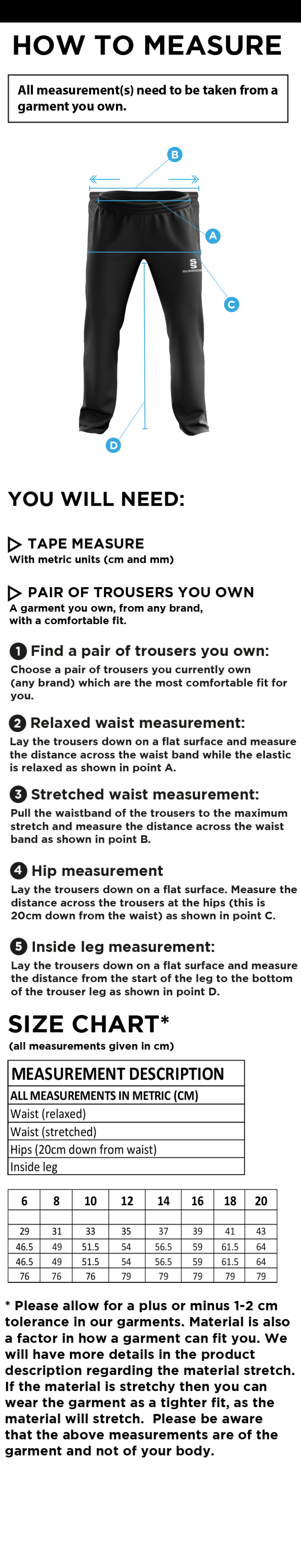 Women's Rip Stop Track Pant :  Navy - Size Guide
